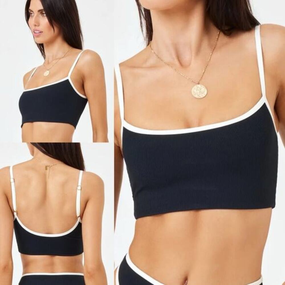 L*Space Ribbed‎ Adalyn Bikini Top Black Cream Trim